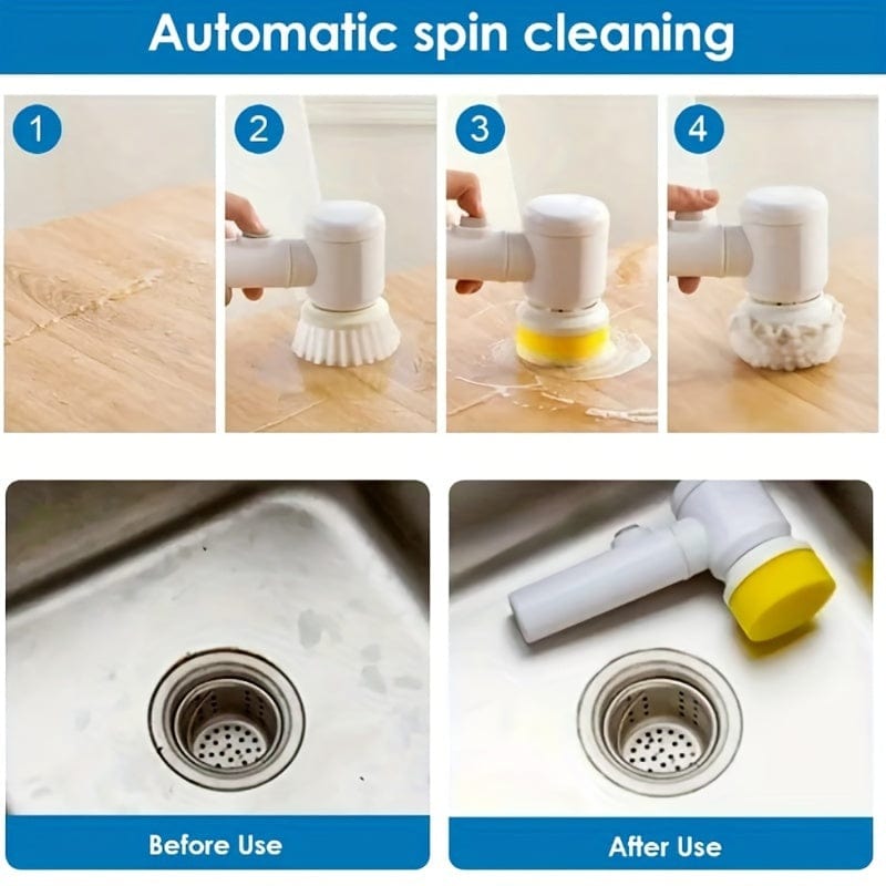 4U Air Oven White Automatic Rotary Cleaning Brush - USB Rechargeable Power Scrubber for Home Use