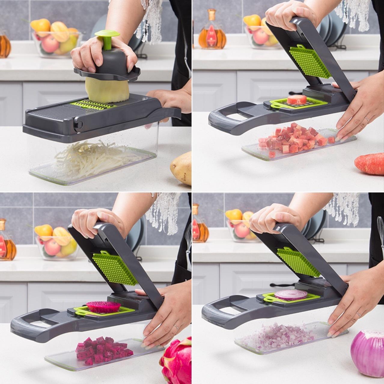 4U Bag All-in-One Vegetable Chopper - 12-in-1 Manual Onion Cutter & Food Prep Tool