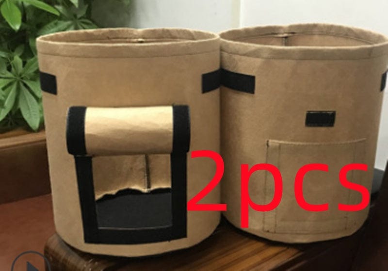 4U Bag Camel brown2PCS / Medium Garden Plant Growth Bag - Breathable, Reusable Vegetable Grow Bag with Side Window