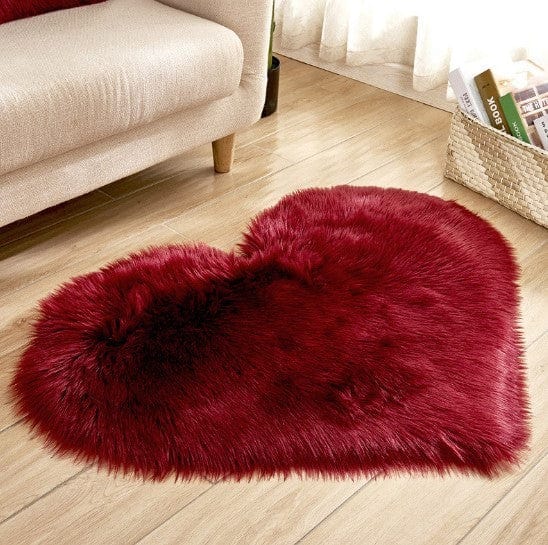 4U Bag Claret / L Fluffy Heart Shaped Rug - Plush, Non-Slip Mat for Sofa, Floor, and Bedroom Decor