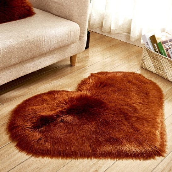 4U Bag Coffee / L Fluffy Heart Shaped Rug - Plush, Non-Slip Mat for Sofa, Floor, and Bedroom Decor