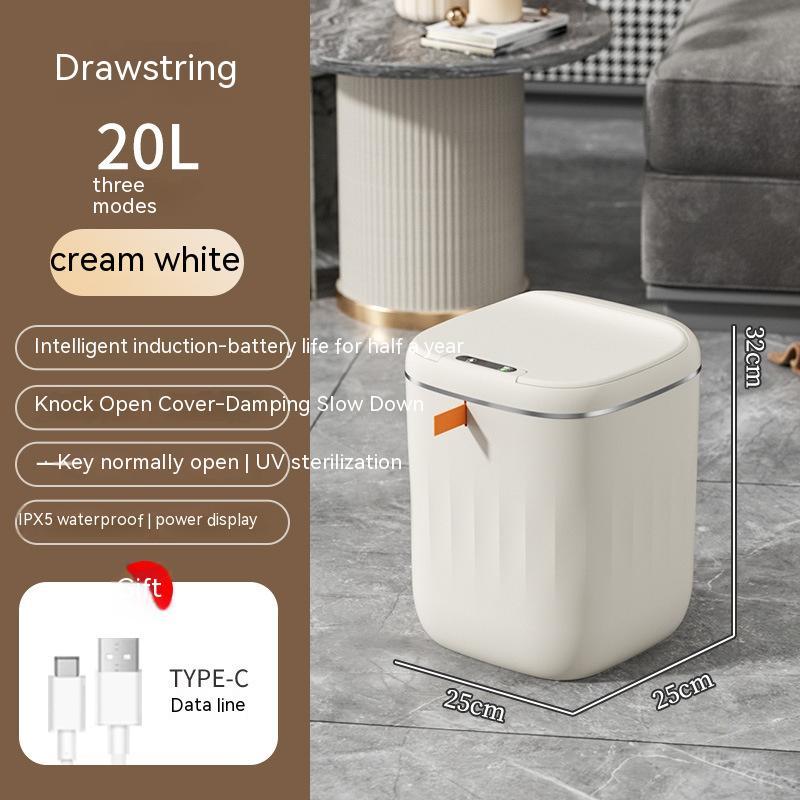 4U Bag Cream white / 20L Automatic Smart Trash Can - Induction Sensor with Lid for Kitchen, Bedroom, and Living Room