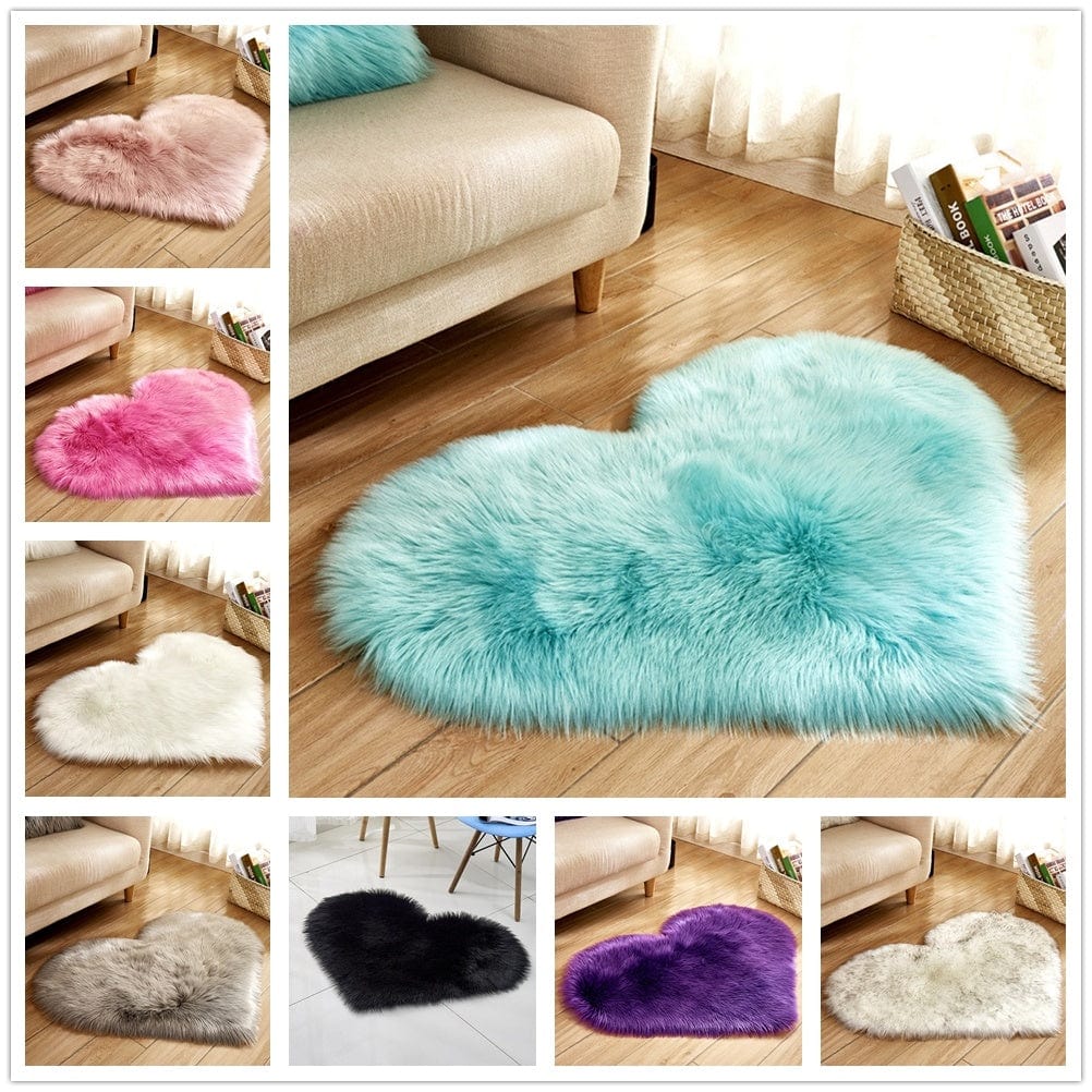 4U Bag Fluffy Heart Shaped Rug - Plush, Non-Slip Mat for Sofa, Floor, and Bedroom Decor