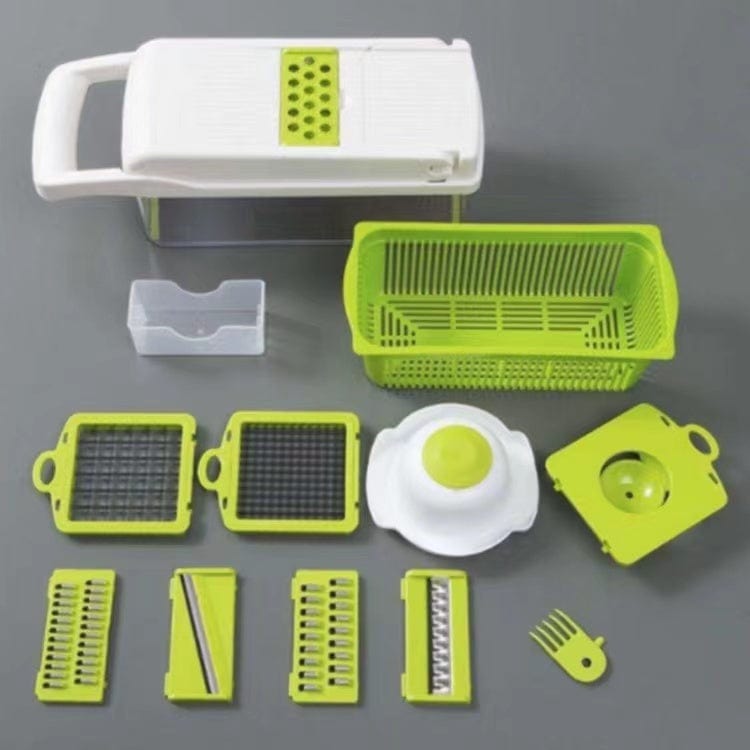 4U Bag Green with white All-in-One Vegetable Chopper - 12-in-1 Manual Onion Cutter & Food Prep Tool