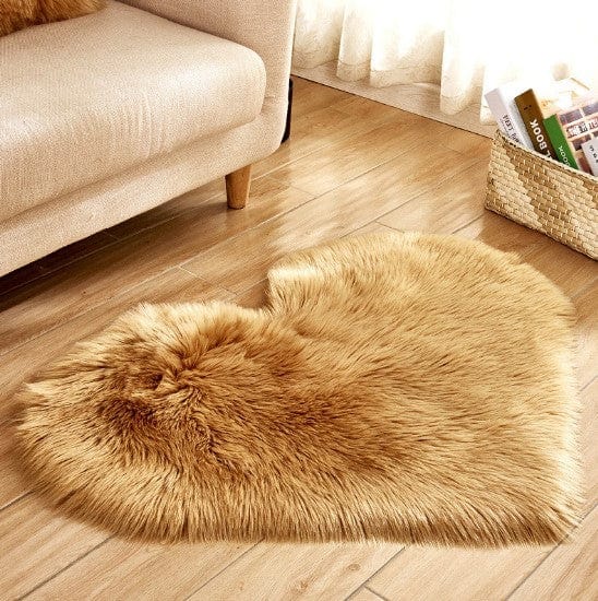 4U Bag Khaki / L Fluffy Heart Shaped Rug - Plush, Non-Slip Mat for Sofa, Floor, and Bedroom Decor