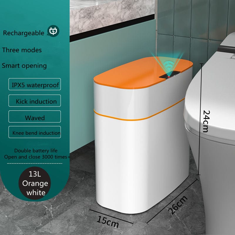 4U Bag Orange / 13L Automatic Smart Trash Can - Induction Sensor with Lid for Kitchen, Bedroom, and Living Room