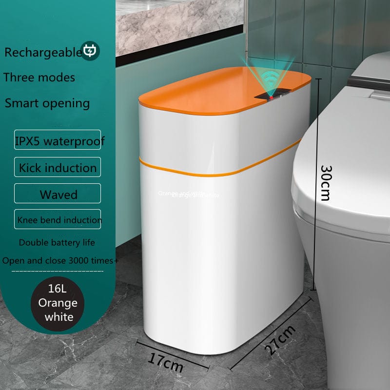 4U Bag Orange / 16L Automatic Smart Trash Can - Induction Sensor with Lid for Kitchen, Bedroom, and Living Room