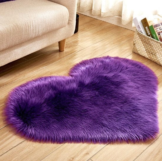 4U Bag Violet / L Fluffy Heart Shaped Rug - Plush, Non-Slip Mat for Sofa, Floor, and Bedroom Decor