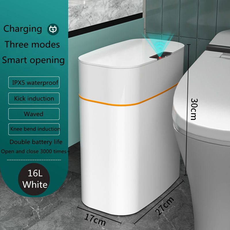 4U Bag White / 16L Automatic Smart Trash Can - Induction Sensor with Lid for Kitchen, Bedroom, and Living Room