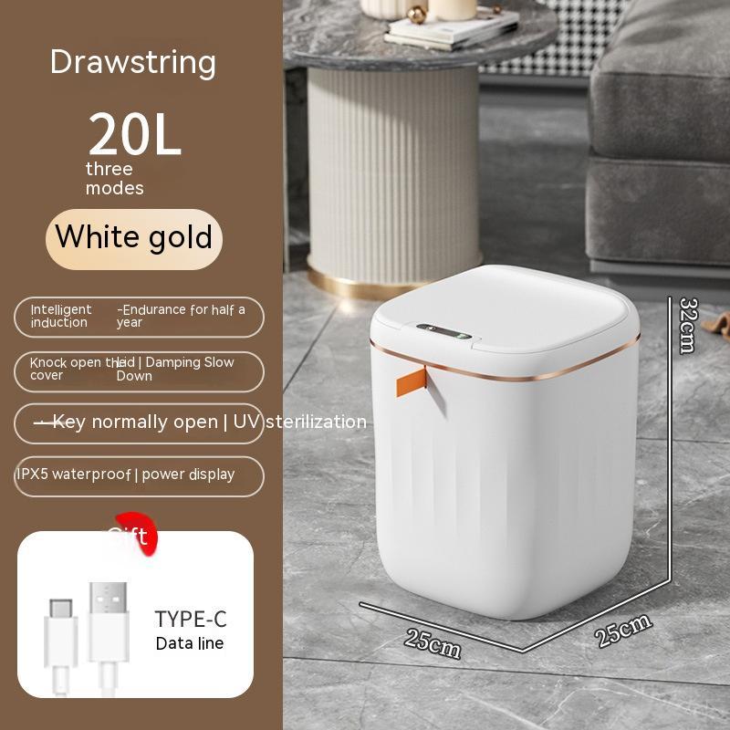 4U Bag White gold / 20L Automatic Smart Trash Can - Induction Sensor with Lid for Kitchen, Bedroom, and Living Room