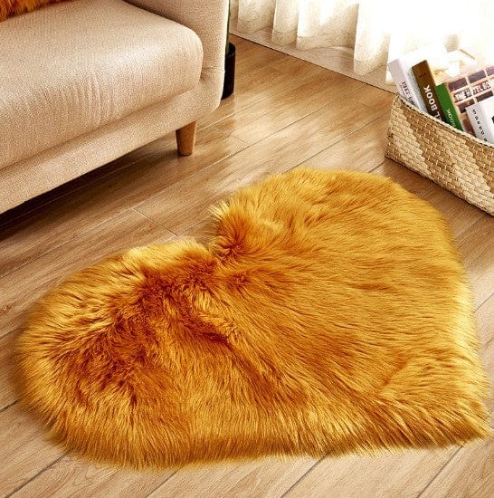 4U Bag Yellow camel / L Fluffy Heart Shaped Rug - Plush, Non-Slip Mat for Sofa, Floor, and Bedroom Decor