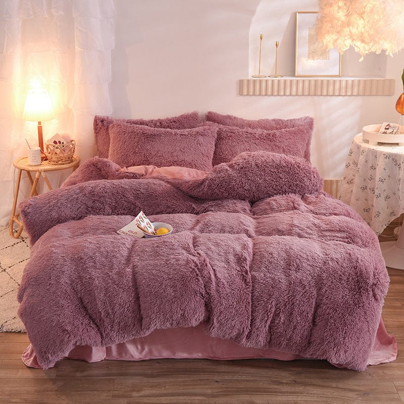 4U Bedclothes Bean Paste / 1.5M "Plush Mink Velvet Bedding Set – 4-Piece Fluffy Winter Quilt Cover with Pillowcases for Queen & King Beds"