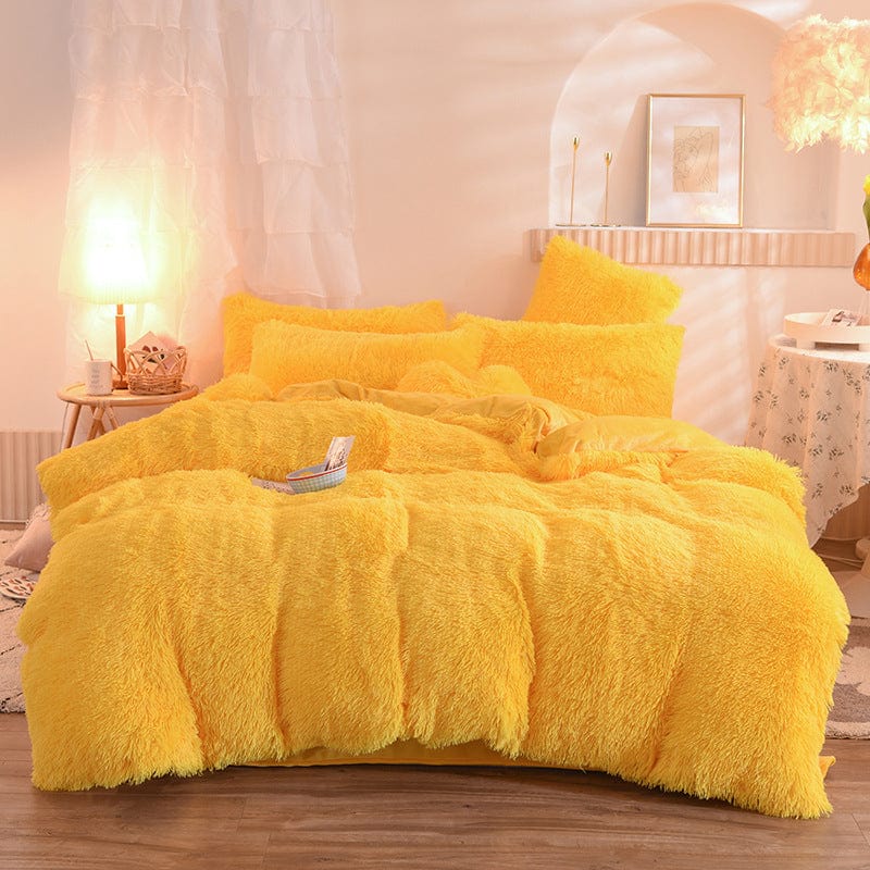 4U Bedclothes "Plush Mink Velvet Bedding Set – 4-Piece Fluffy Winter Quilt Cover with Pillowcases for Queen & King Beds"