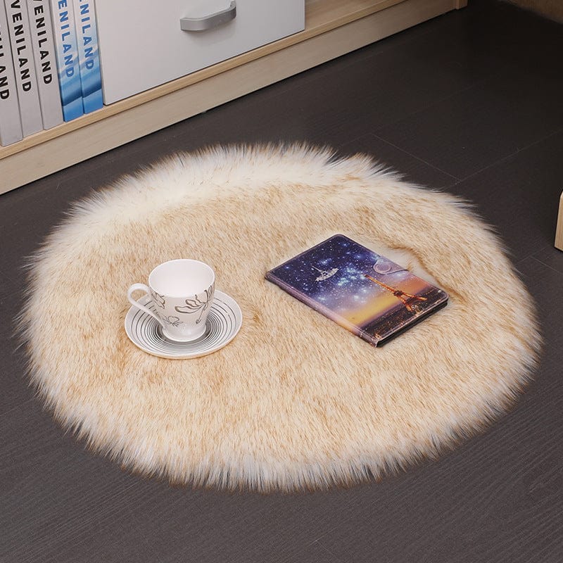 4U Bedroom Carpets hite brown tip / 35*35cm Luxurious Round Wool Floor Mat - Plush Carpet for Home Decor