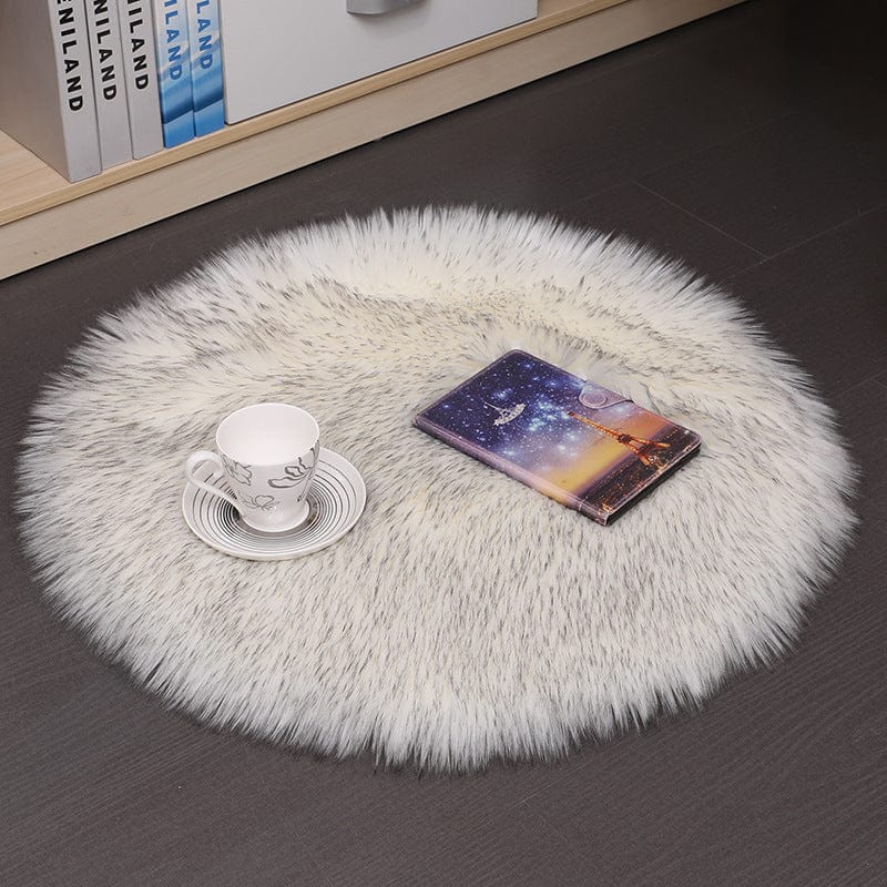 4U Bedroom Carpets white black tip / 35*35cm Luxurious Round Wool Floor Mat - Plush Carpet for Home Decor