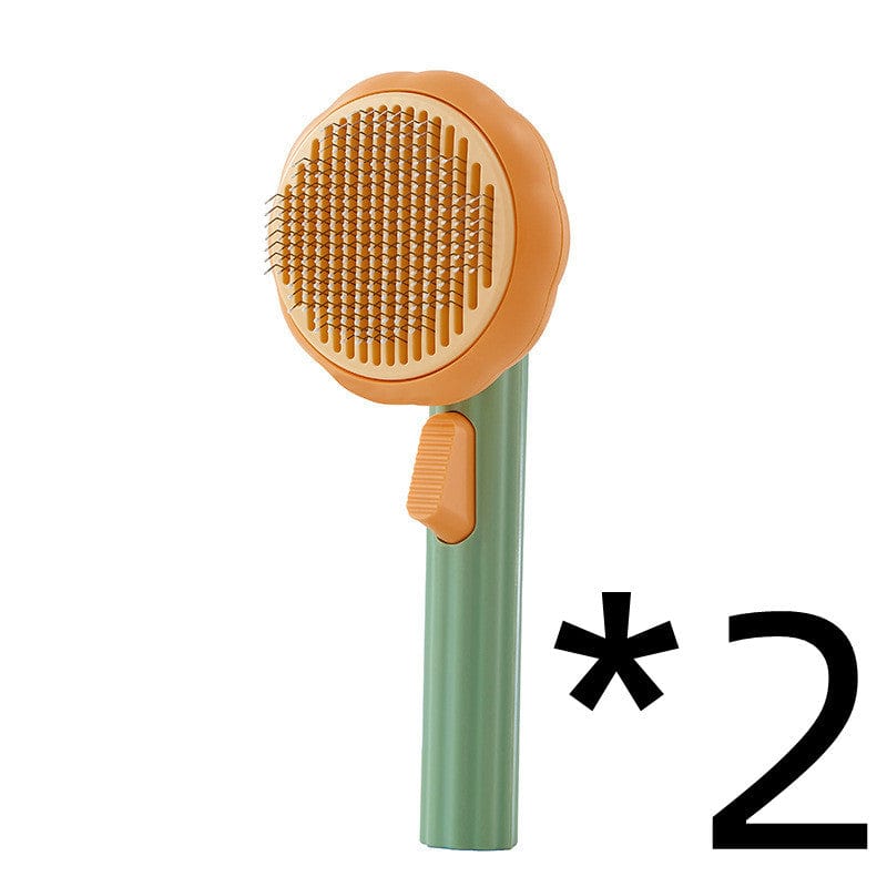 4U Cat Brush 2pcs Pumpkin color Steel Wire Cat Brush - Self-Cleaning Comb for Shedding & Hair Removal