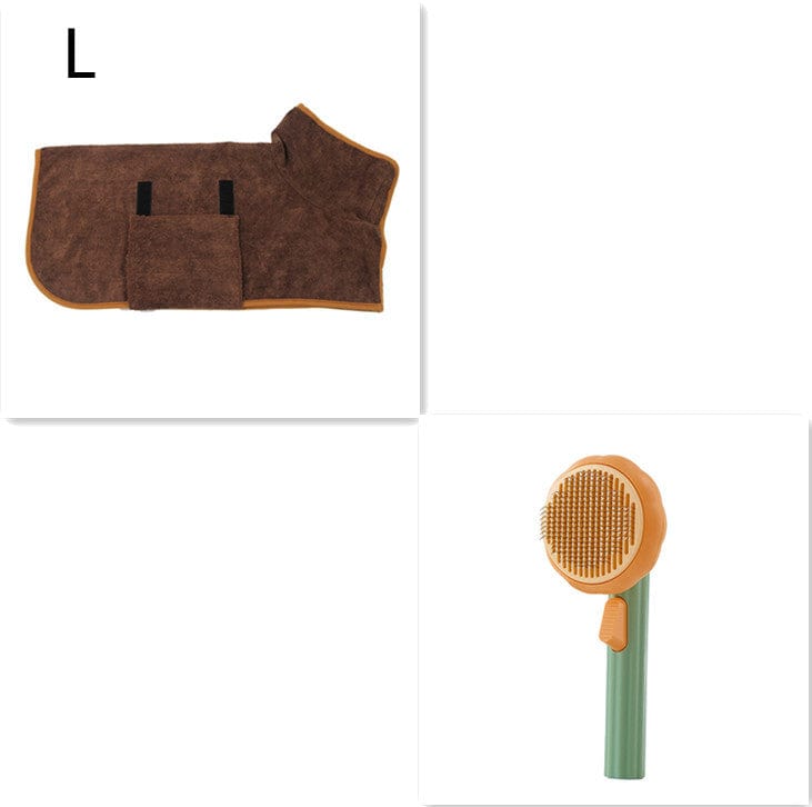 4U Cat Brush Green Coffee L Steel Wire Cat Brush - Self-Cleaning Comb for Shedding & Hair Removal