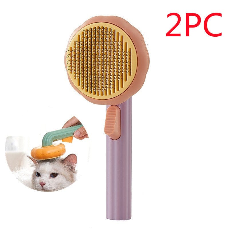 4U Cat Brush Purple Orange 2PC Steel Wire Cat Brush - Self-Cleaning Comb for Shedding & Hair Removal