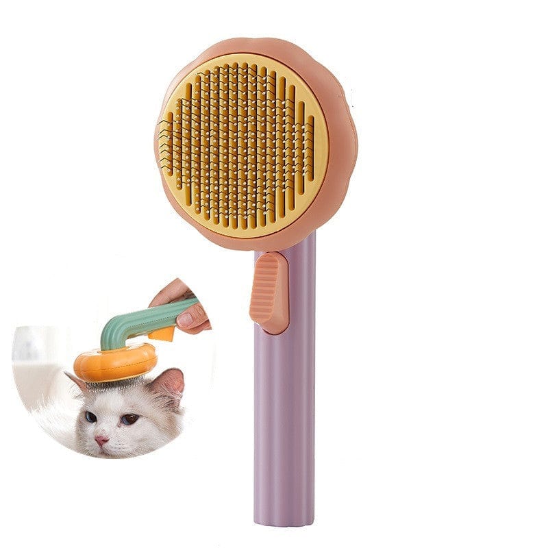 4U Cat Brush Purple Orange Steel Wire Cat Brush - Self-Cleaning Comb for Shedding & Hair Removal