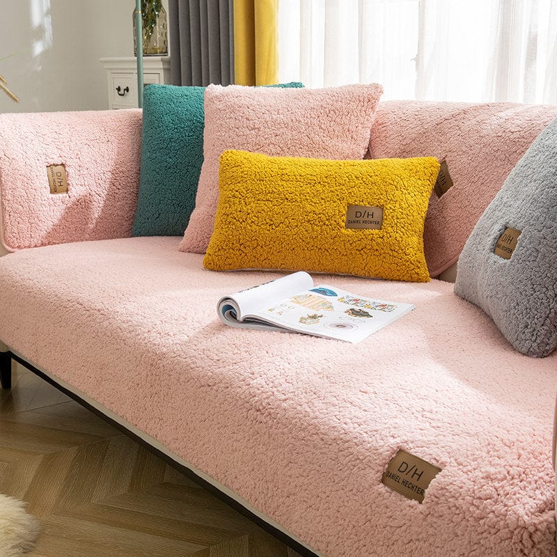 4U Couch Cover Pink / 110x110cm Smooth & Cozy Velvet Sofa Cover - Anti-Slip Winter Couch Protector for Living Rooms