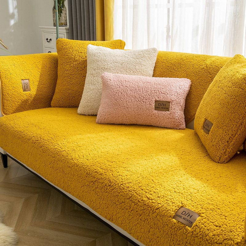 4U Couch Cover Yellow / 110x110cm Smooth & Cozy Velvet Sofa Cover - Anti-Slip Winter Couch Protector for Living Rooms