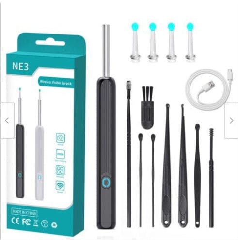 4U ear cleaning Black with 8pcs set / USB NE3 Ear Cleaning Kit - Wireless Otoscope with Camera & LED for iOS and Android Devices