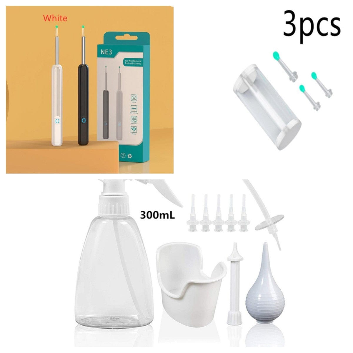 4U ear cleaning Set1 / USB NE3 Ear Cleaning Kit - Wireless Otoscope with Camera & LED for iOS and Android Devices