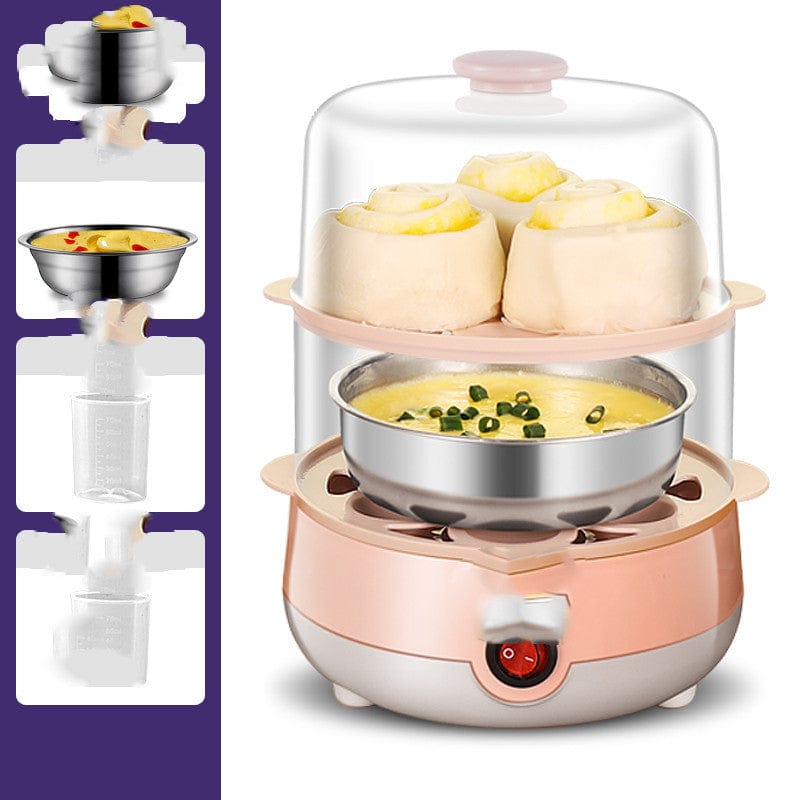 4U Egg Steamer D / 220V US Household Egg Steamer - Auto Shut-Off, Single & Double Layer Options