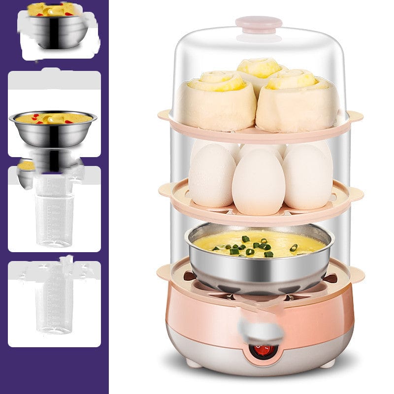 4U Egg Steamer E / 220V US Household Egg Steamer - Auto Shut-Off, Single & Double Layer Options