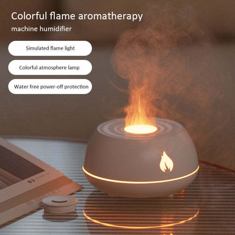 4U Flame Humidifier Flame Effect Essential Oil Diffuser - 7 Color Lights, USB Humidifier for Home and Office