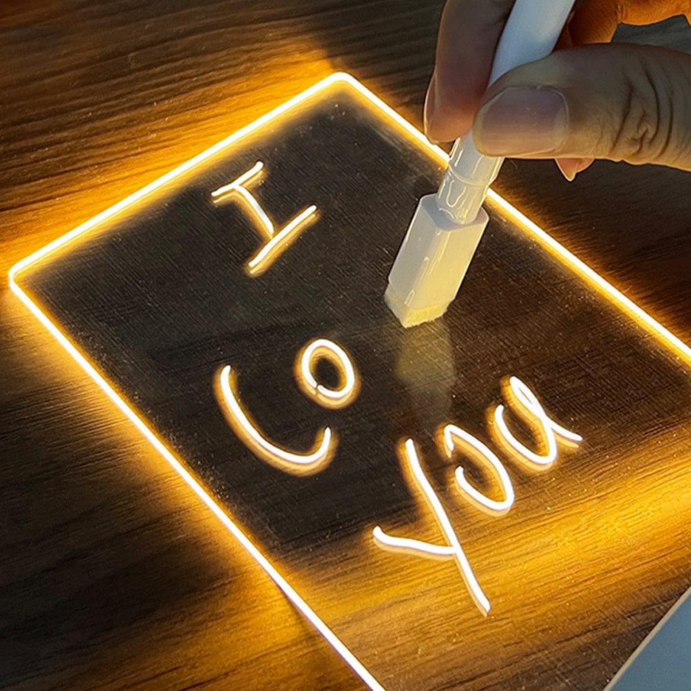 4U LED Acrylic LED Note Board - USB Night Light, Message Board with Pen for Home Decor