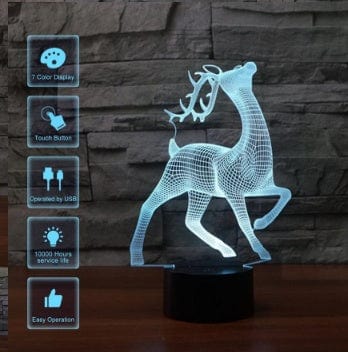 4U LED Fawn Deer  3D 7Color Touch Control LED Night Illusion Light