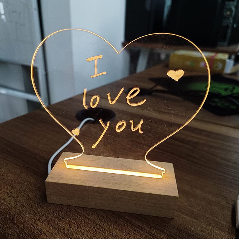 4U LED Heart shape Acrylic LED Note Board - USB Night Light, Message Board with Pen for Home Decor