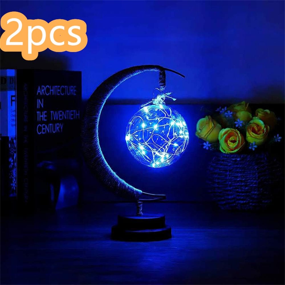 4U Light Blue / Battery models / A Round ball 2PCS Led Moon Light Wrought Iron Ornament Light Star Shape Copper Wire Light Decorative Light USB Battery