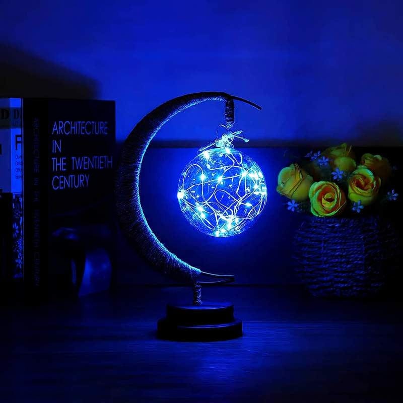 4U Light Blue / Battery models / A Round ball Led Moon Light Wrought Iron Ornament Light Star Shape Copper Wire Light Decorative Light USB Battery