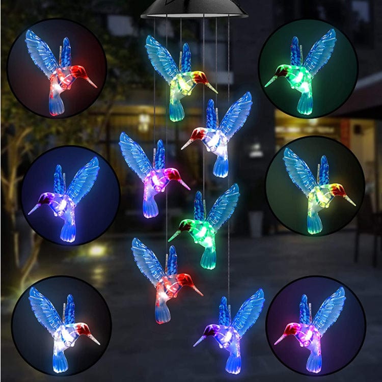 4U Light Blue bird / Black shell lamp holder "Luminous Breeze: Hummingbird & Butterfly Chime"