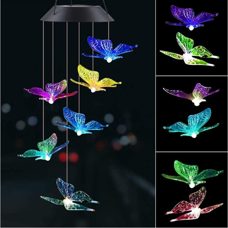 4U Light Color butterfly / Black shell lamp holder "Luminous Breeze: Hummingbird & Butterfly Chime"