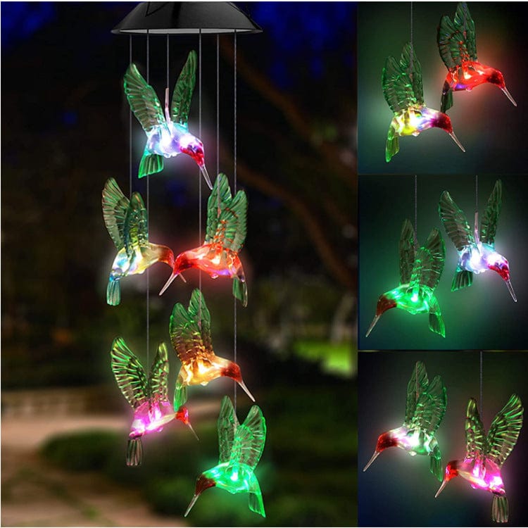 4U Light Little colorful bird / Black shell lamp holder "Luminous Breeze: Hummingbird & Butterfly Chime"