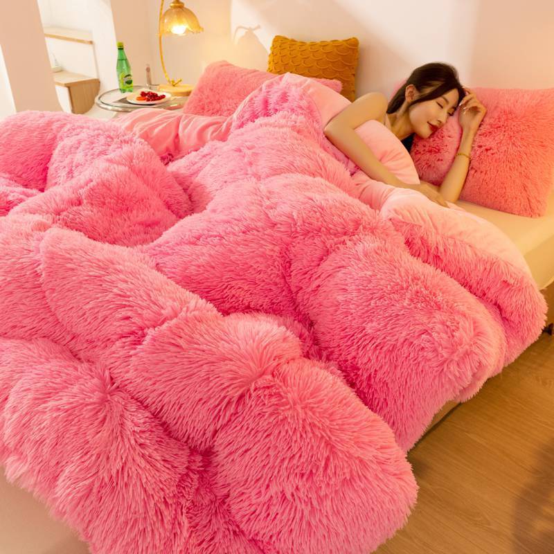 4U Light Luxury Cushion Girl Pink / 100x150cm about1.25kg "Double-Sided Mink Velvet Winter Quilt – Warm and Soft Feather Cotton Comforter for Home & Bedroom"