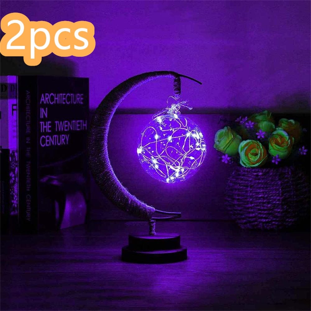 4U Light Purple / Battery models / A Round ball 2PCS Led Moon Light Wrought Iron Ornament Light Star Shape Copper Wire Light Decorative Light USB Battery