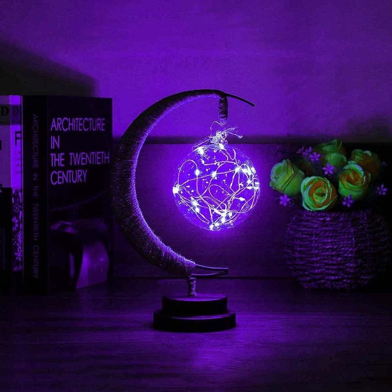 4U Light Purple / Battery models / A Round ball Led Moon Light Wrought Iron Ornament Light Star Shape Copper Wire Light Decorative Light USB Battery