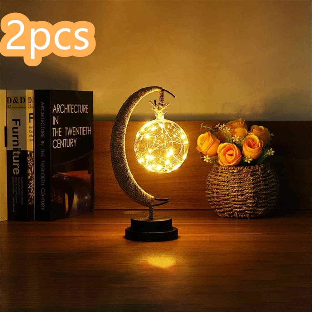 4U Light Warm White / Battery models / A Round ball 2PCS Led Moon Light Wrought Iron Ornament Light Star Shape Copper Wire Light Decorative Light USB Battery