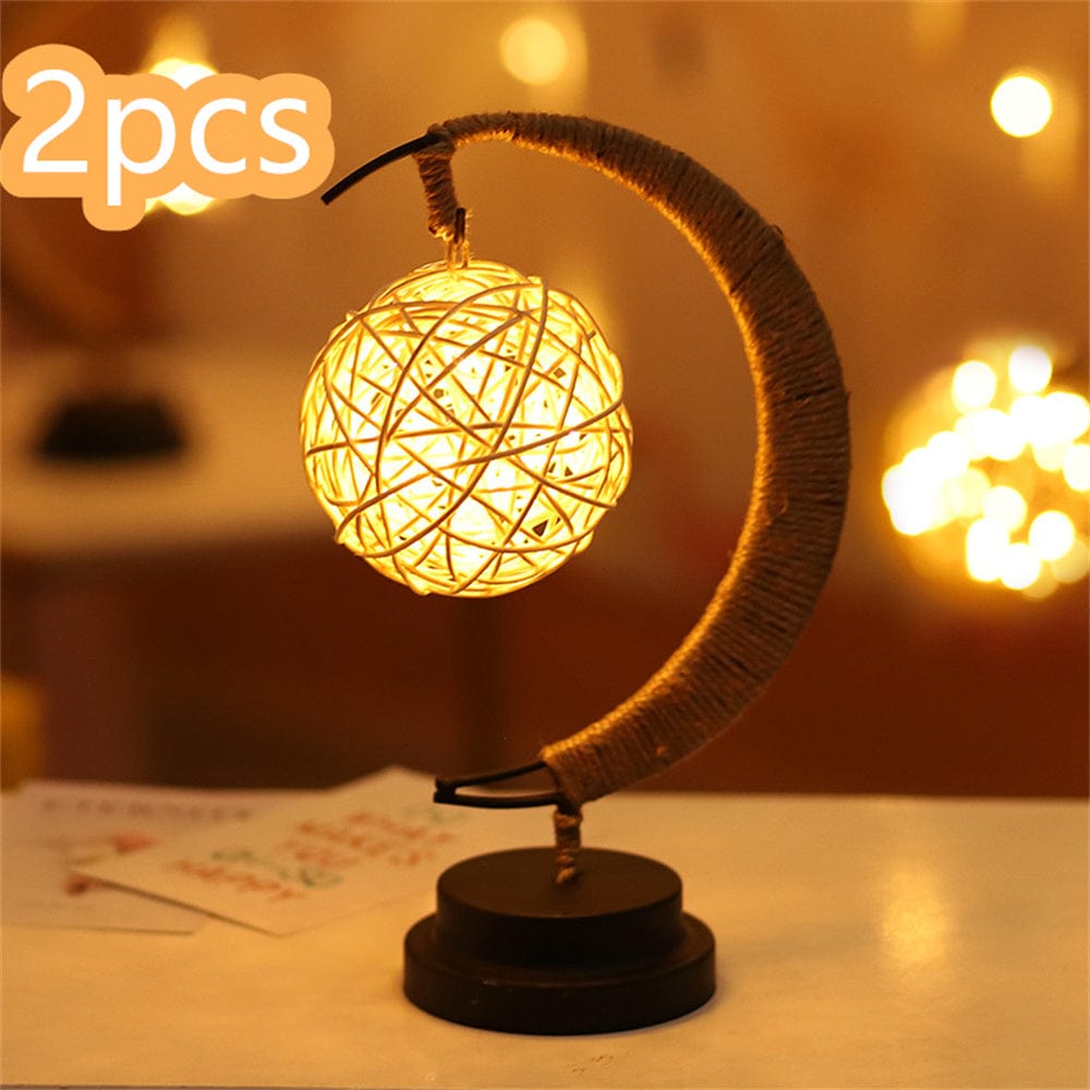 4U Light Warm White / Battery models / Round ball 2PCS Led Moon Light Wrought Iron Ornament Light Star Shape Copper Wire Light Decorative Light USB Battery