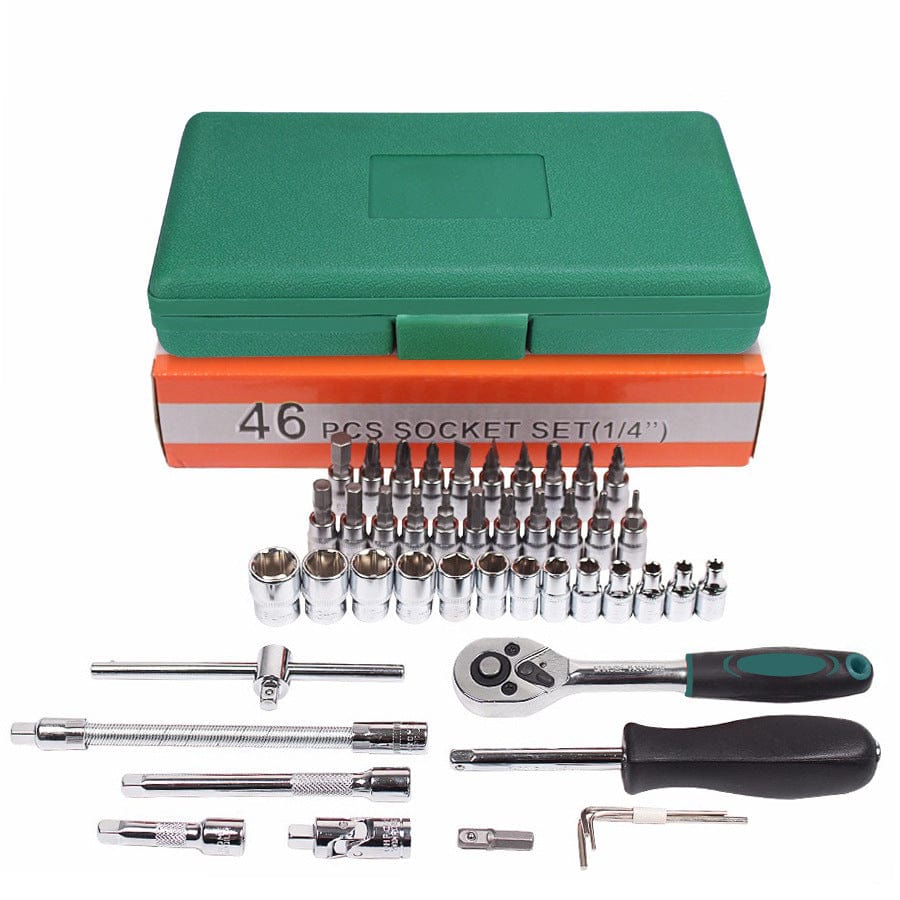 4U Metric Socket Set Green 46-Piece Metric Socket Set - Alloy Steel Ratchet Wrench Tool Kit for Car Repairs