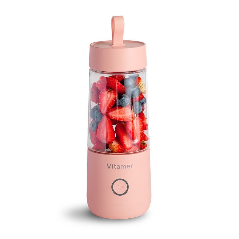 4U Mini Juicer Pink High-Speed USB Rechargeable Blender - 350ml Portable Juicer with Intelligent Safety Sensing