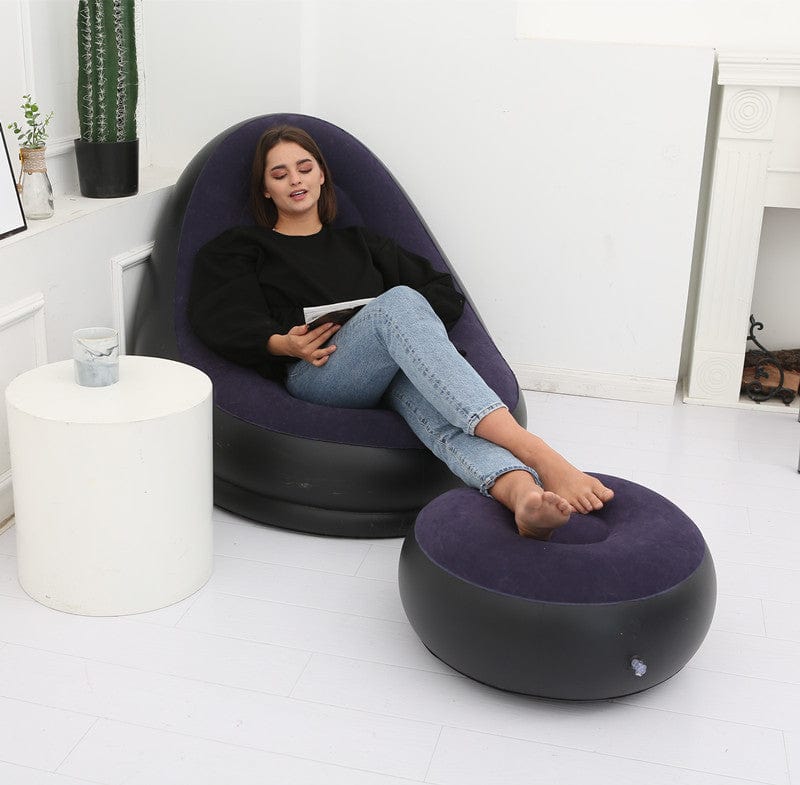 4U Sofa "Lazy Flocking Inflatable Sofa – Portable Bean Bag for Relaxation & Napping"