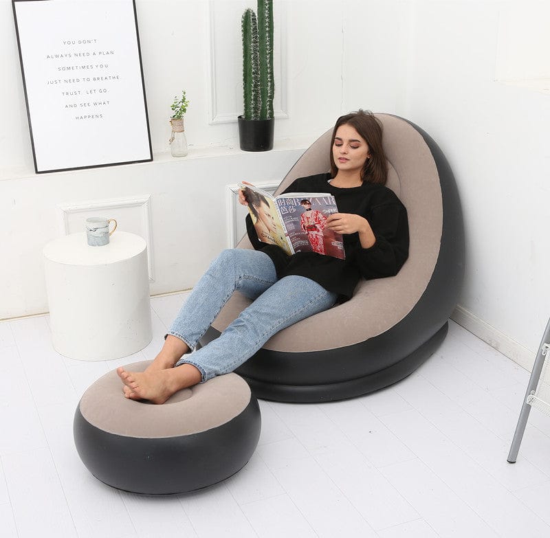 4U Sofa "Lazy Flocking Inflatable Sofa – Portable Bean Bag for Relaxation & Napping"