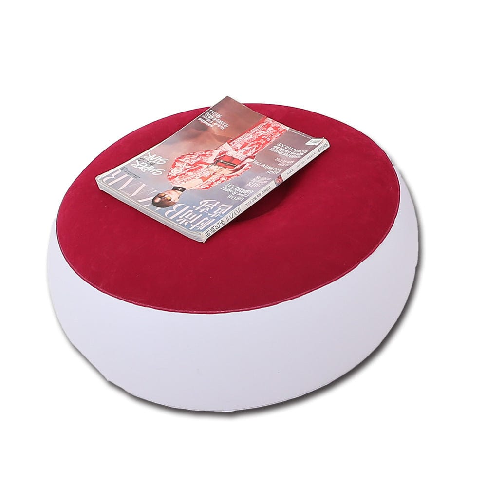 4U Sofa Red Round stool "Lazy Flocking Inflatable Sofa – Portable Bean Bag for Relaxation & Napping"