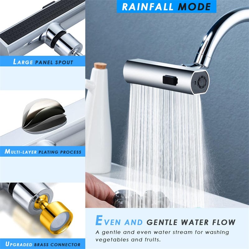 4U Splash Multifunctional Kitchen Faucet Nozzle - 360° Rotating, Splash-Proof, with Bubbler Extension