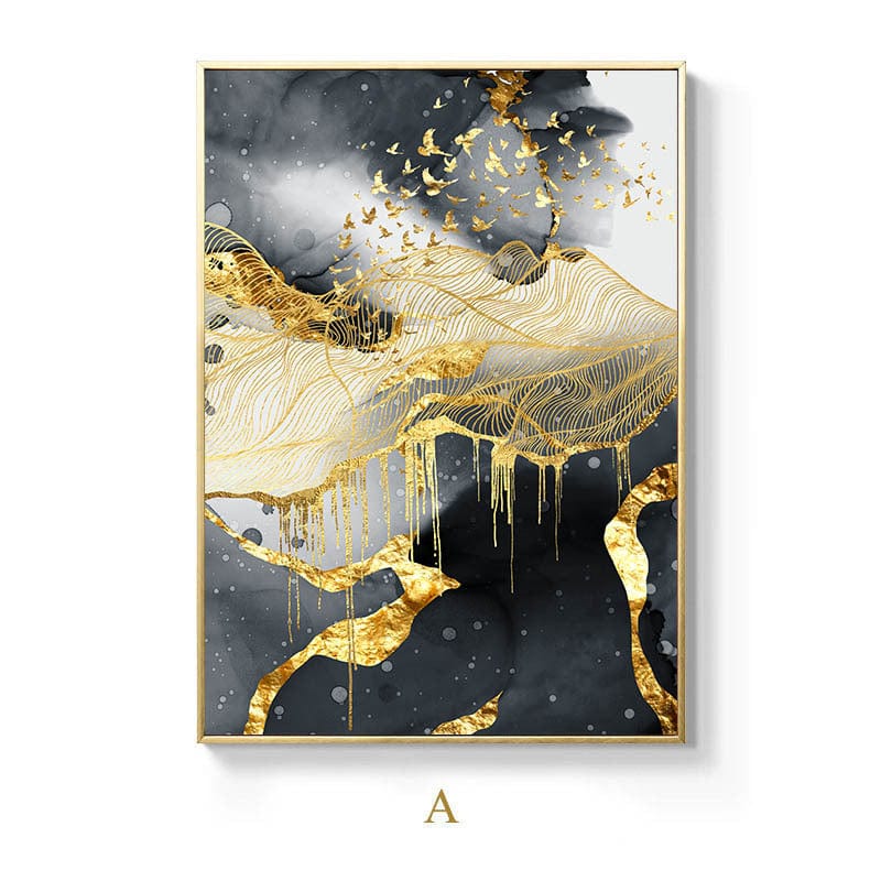 4U Wall Art A / 20X30cm Frameless Abstract Golden Black & White Wall Art - Frameless Oil Canvas Poster